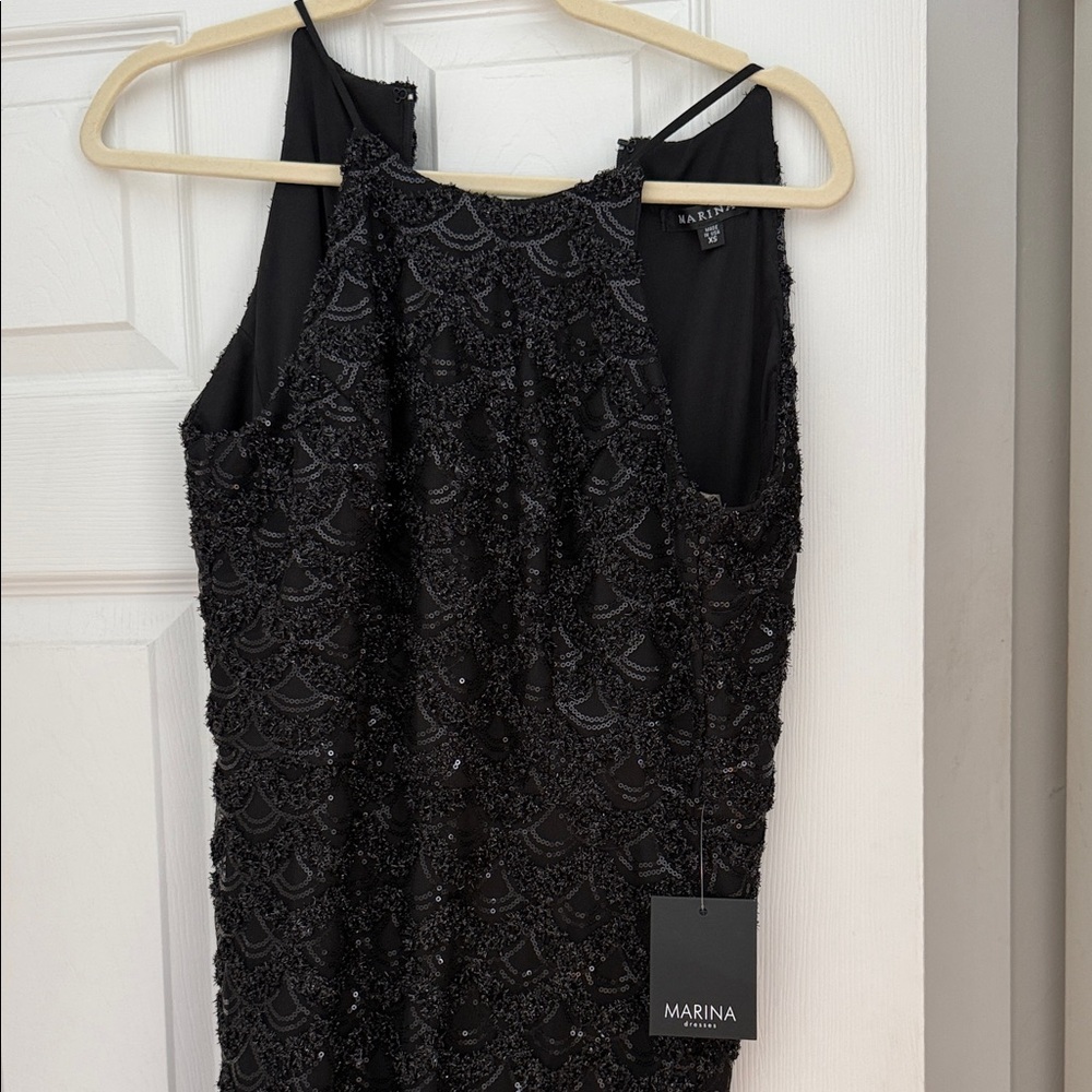 MARINA Elegant Black Beaded Backless Dress